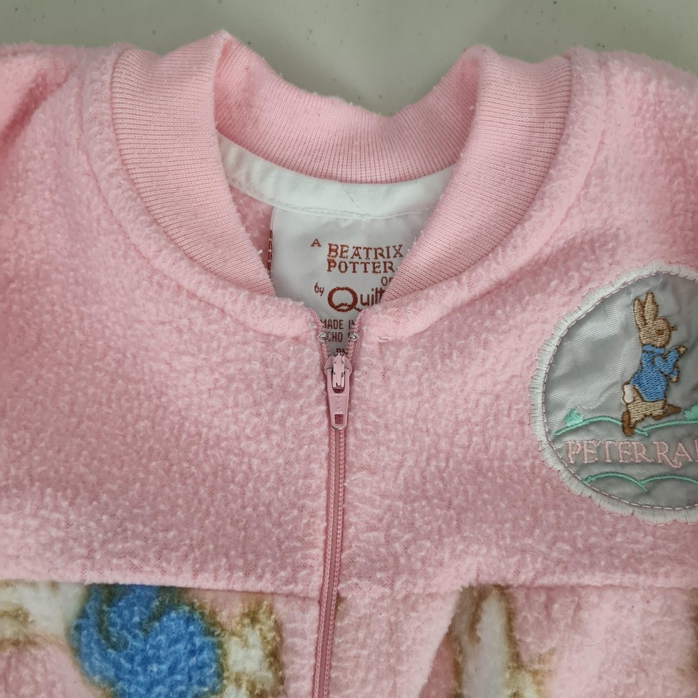 Vintage Beatrix Potter One Piece Baby Newborn Pink Fleece Peter Rabbit Sleeper - Picture 2 of 16